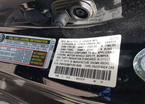 2015 Honda Civic Ex from USA, damaged, VIN 2HGFG3B87FH513648